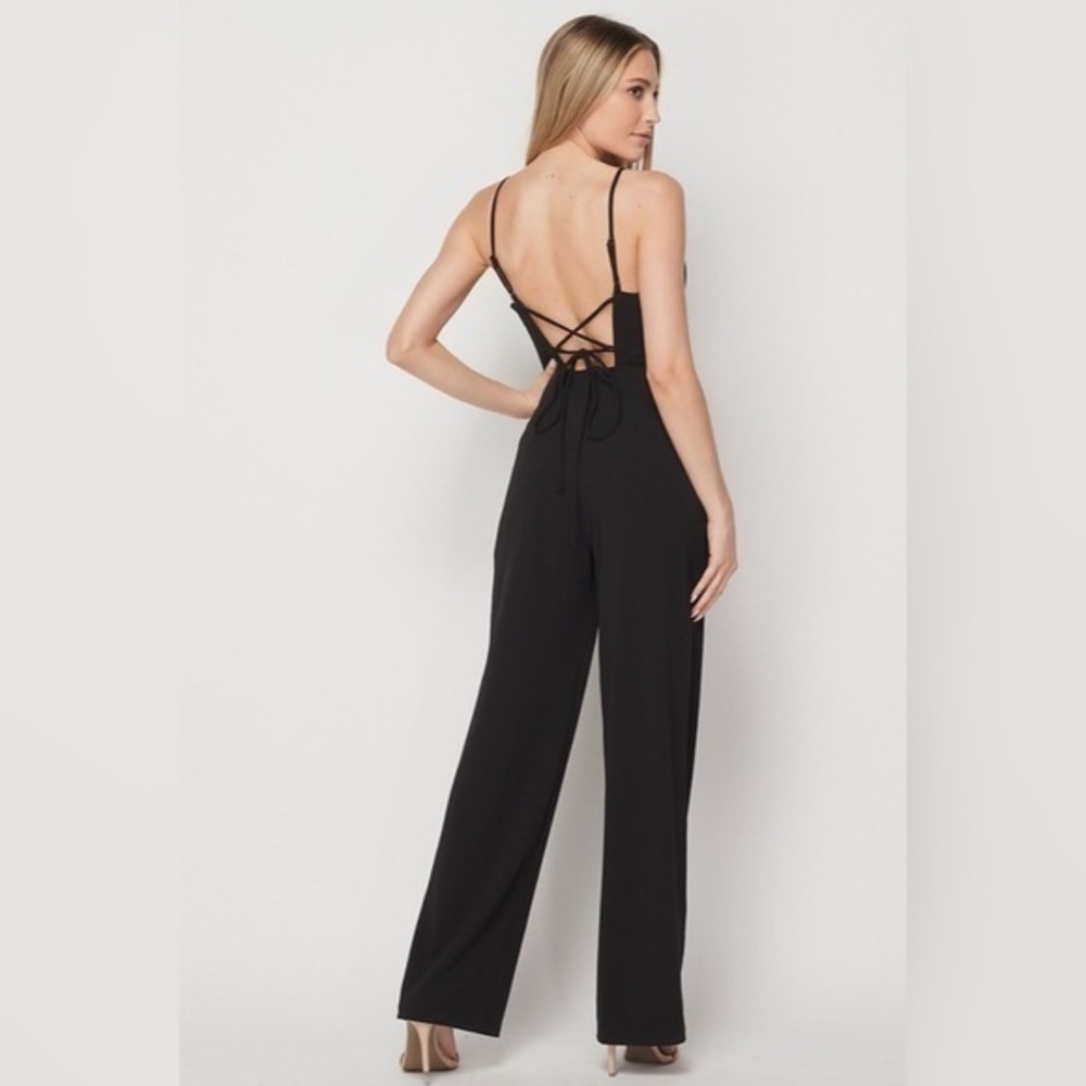 Teeze Me Spaghetti Strap Strappy Back Tie Jumpsuit